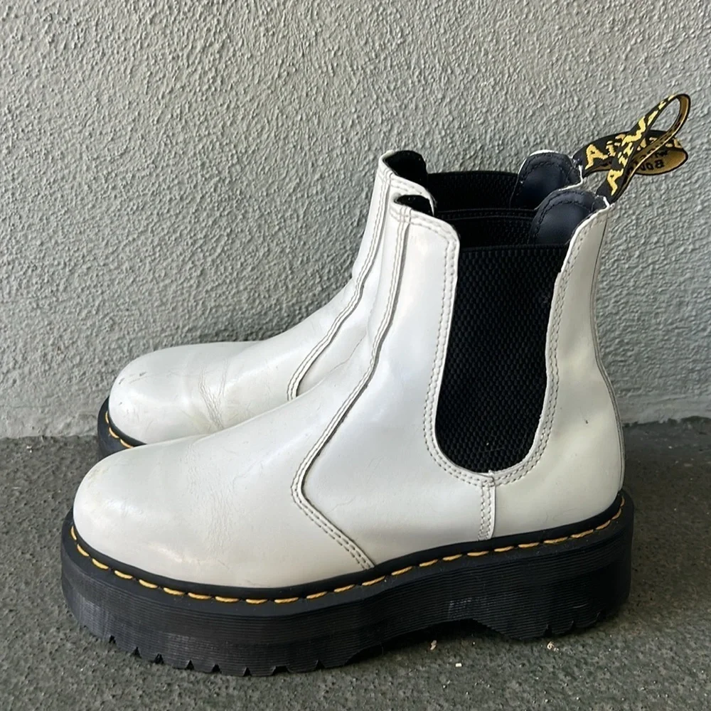 Dr. Martens 2976 Quad White Leather Platform Chelsea Boots US Size 7 Men's UK 6